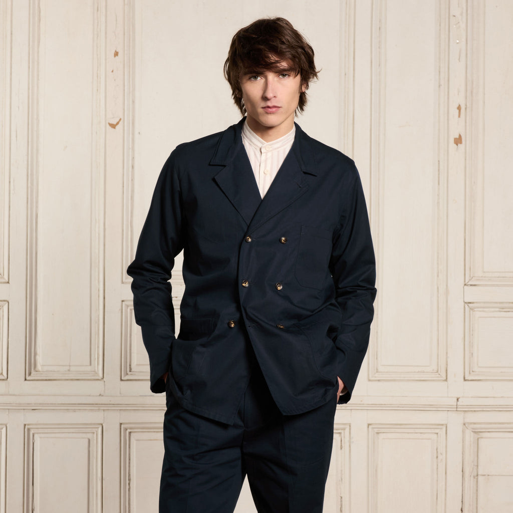 Double-Breasted Cotton Work Jacket Navy