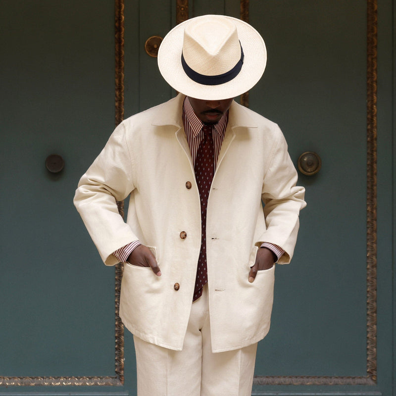 Veste De Travail En Coton Et Lin Écrue The Bradery