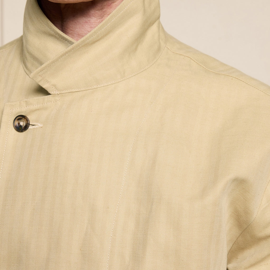 Veste De Travail Croisée En Coton Et Lin Beige The Bradery