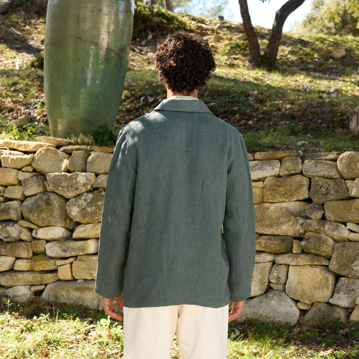 Veste De Travail En Lin Verte