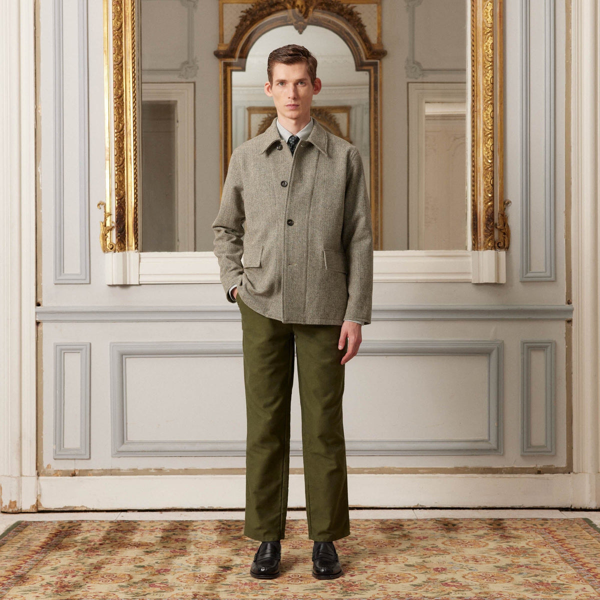 Veste De Travail En Laine À Chevrons Kaki