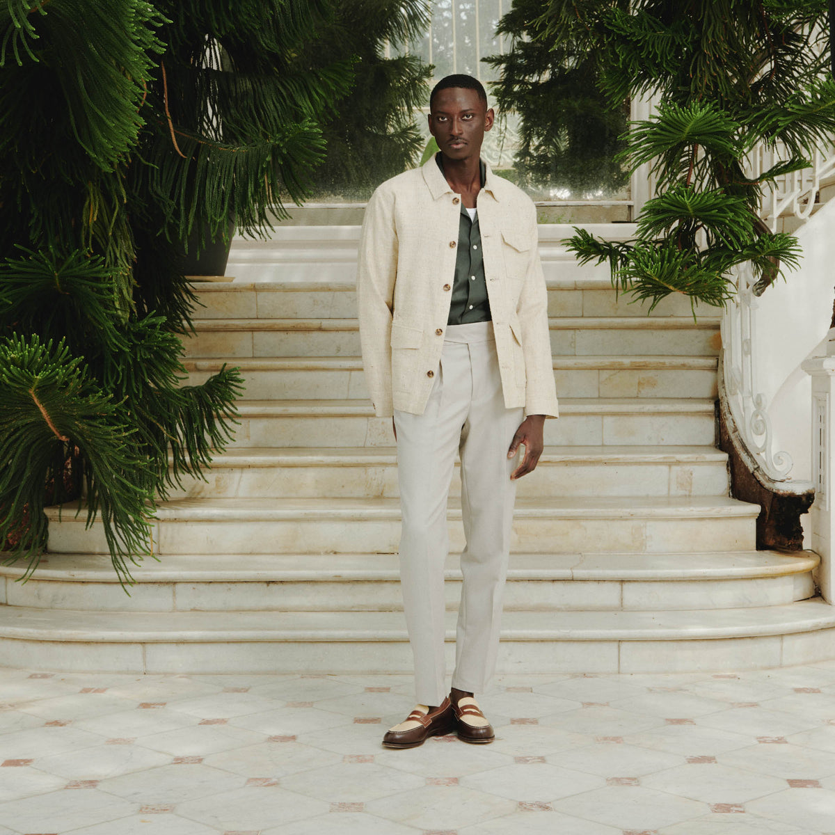 Veste Atelier En Soie Tussah Beige Chiné