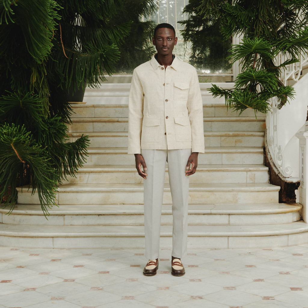 Veste Atelier En Soie Tussah Beige Chiné