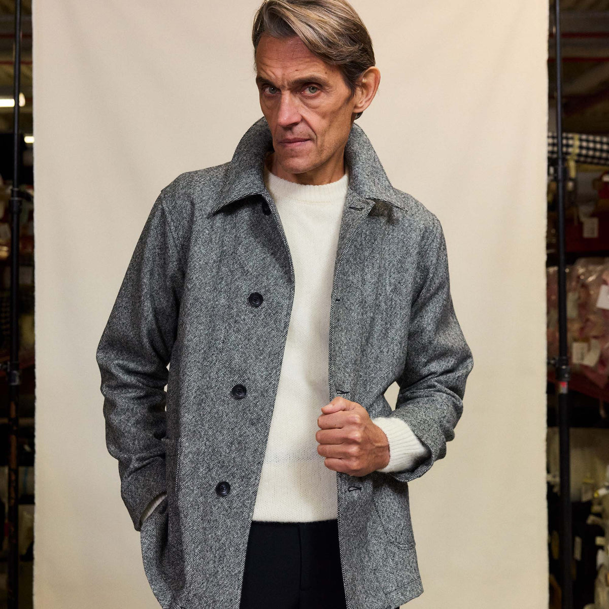 Veste De Travail En Laine Nattée Grise
