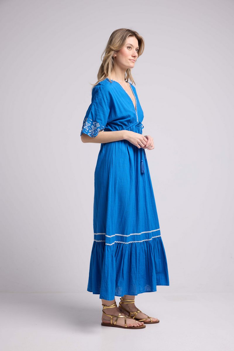 Vestido largo con manga media - Azul