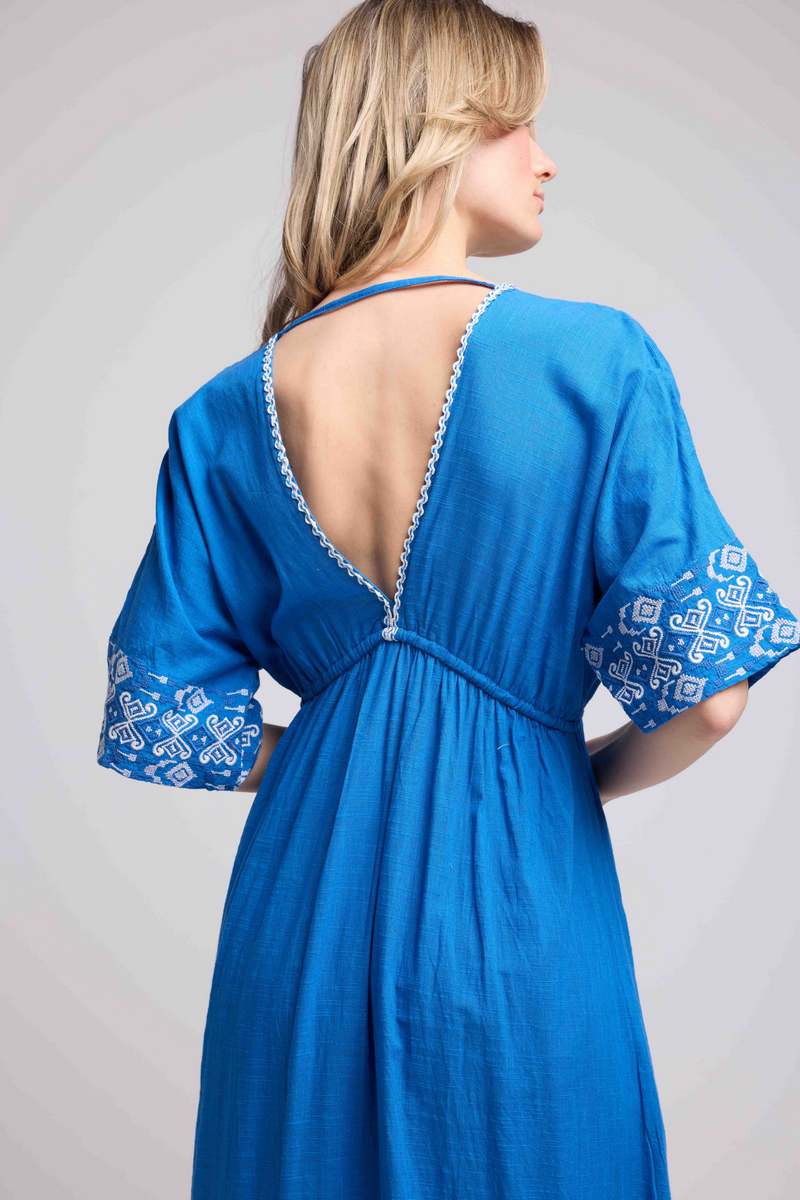 Vestido largo con manga media - Azul