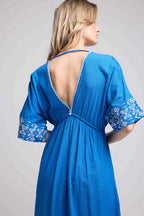 Vestido largo con manga media - Azul