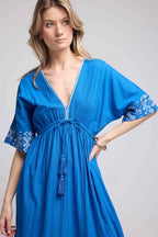 Vestido largo con manga media - Azul