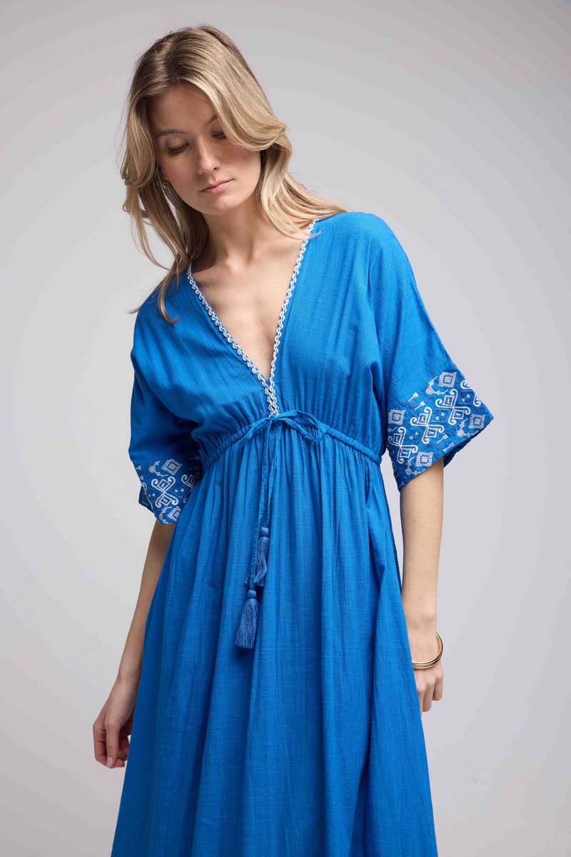 Vestido largo con manga media - Azul