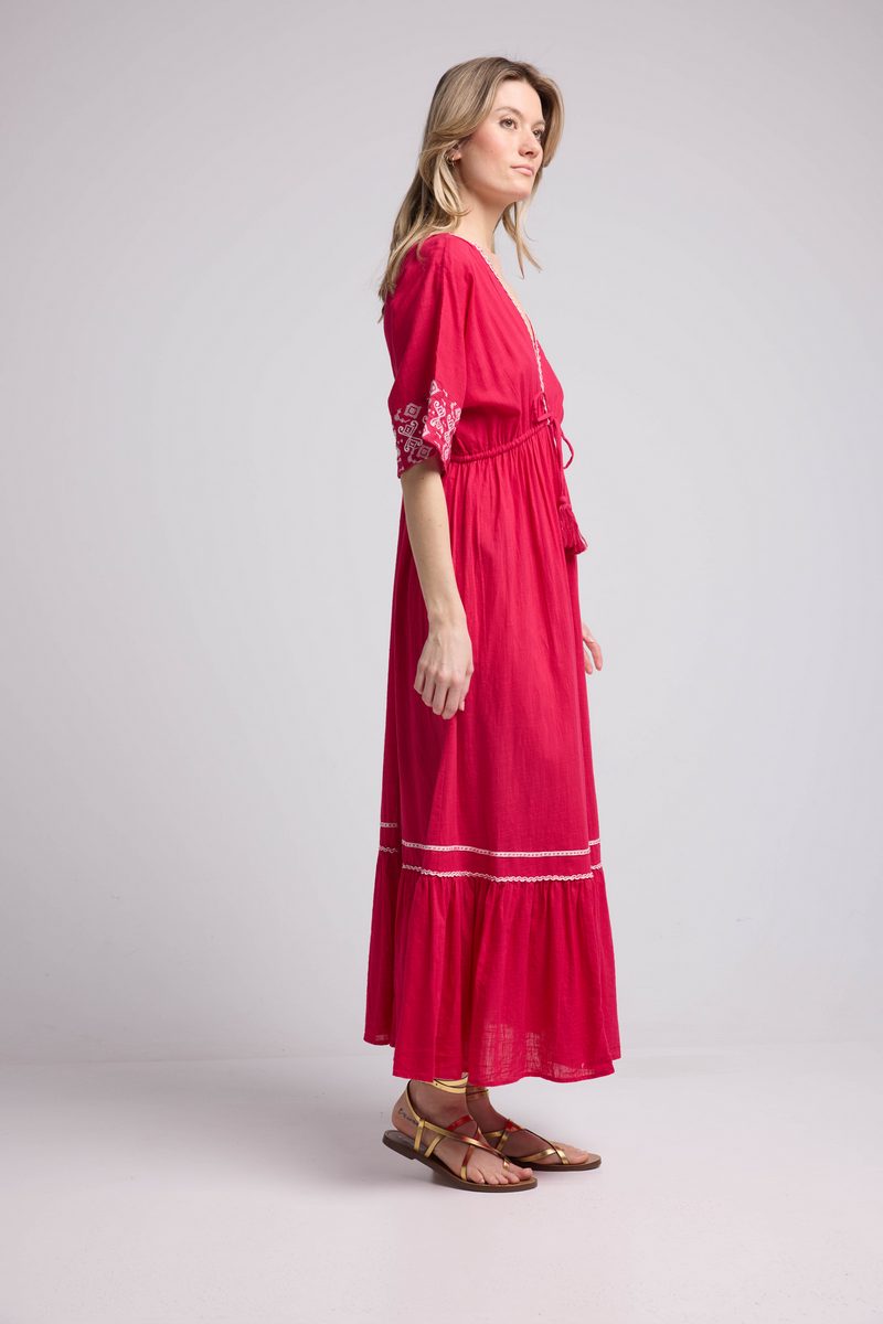 Mid-Length Sleeve Long Dress - Pink