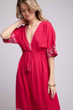 Mid-Length Sleeve Long Dress - Pink