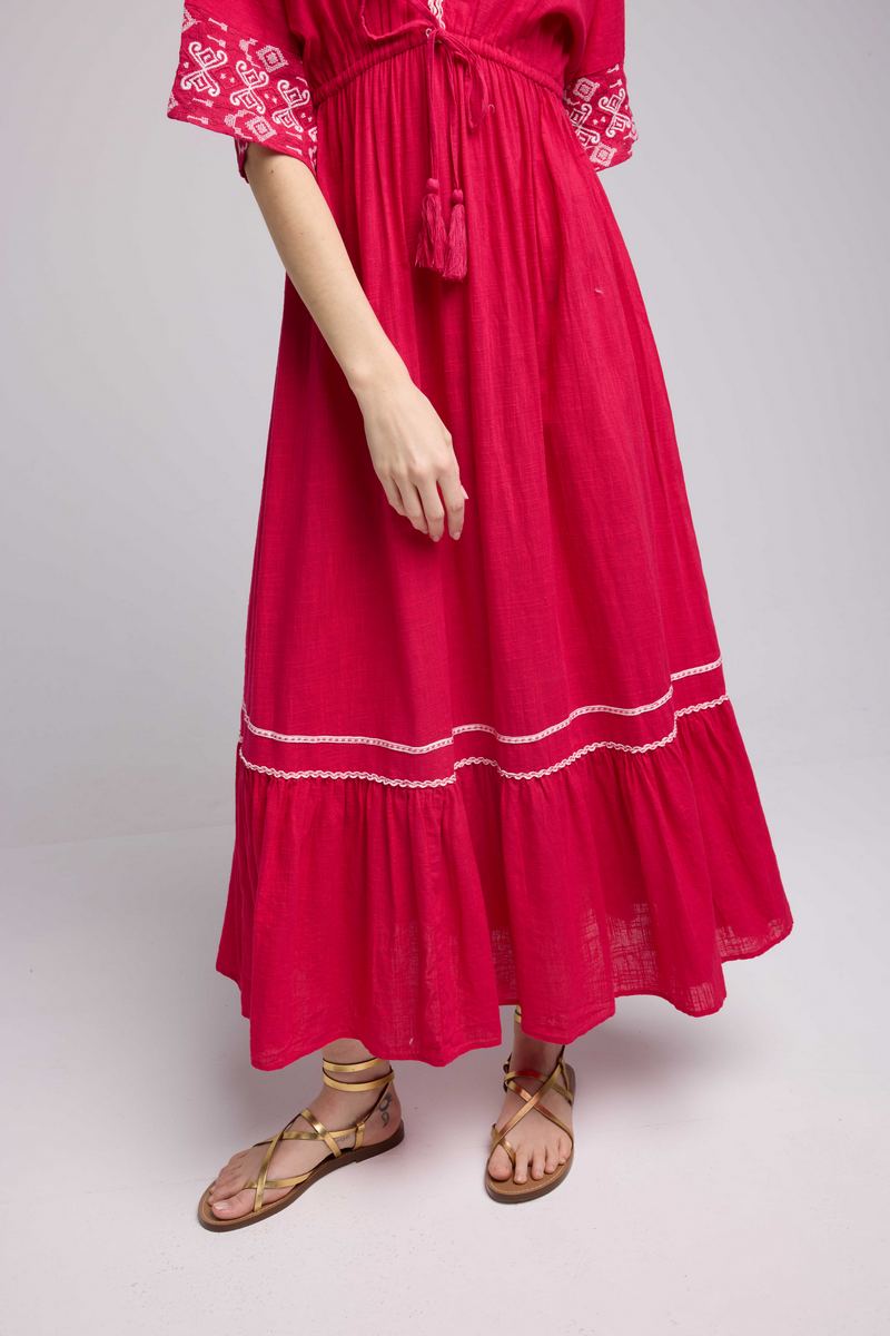 Mid-Length Sleeve Long Dress - Pink