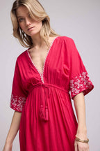 Mid-Length Sleeve Long Dress - Pink