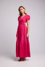 Robe Long Manches Courtes - Rose