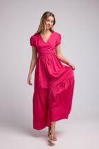 Robe Long Manches Courtes - Rose
