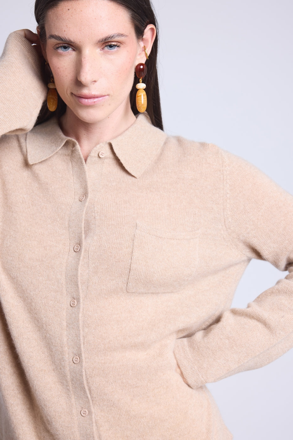Chemise Boutonnee Femme Vera - Beige Creme - Femme - 100% Cachemire