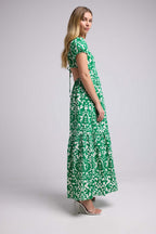 Robe Long Manches Courtes - Vert Blanc