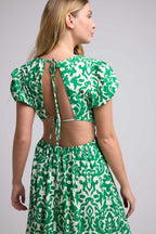Robe Long Manches Courtes - Vert Blanc