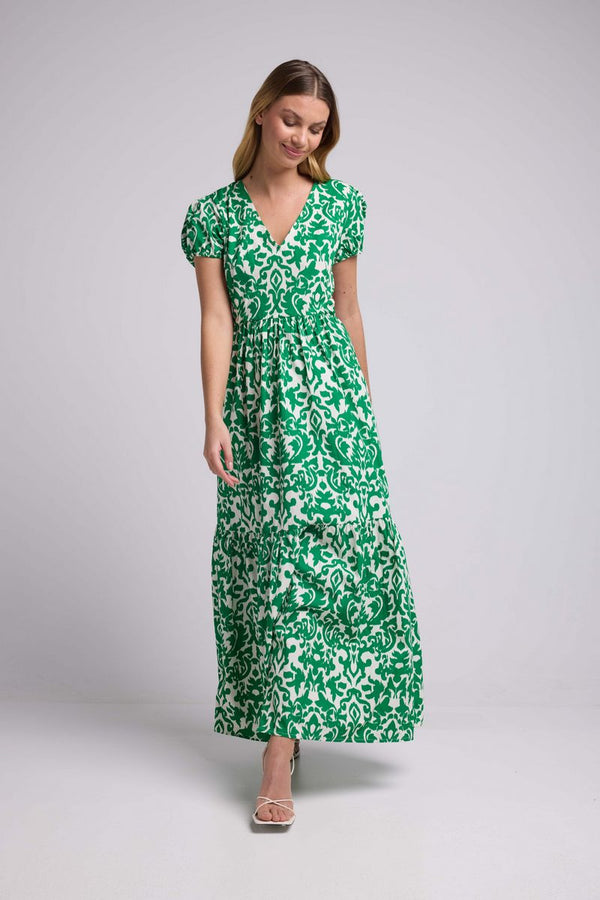 Robe Long Manches Courtes - Vert Blanc
