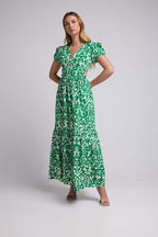 Robe Long Manches Courtes - Vert Blanc