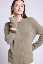 Chemise Boutonnee Femme Vera - Vert Khaki - Femme - 100% Cachemire