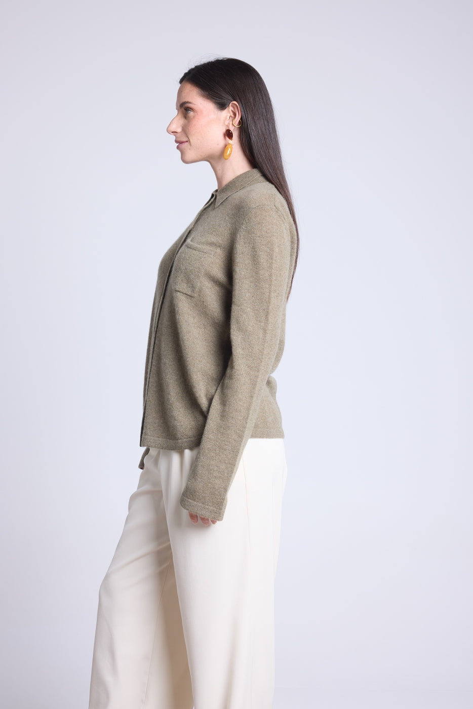 Chemise Boutonnee Femme Vera - Vert Khaki - Femme - 100% Cachemire