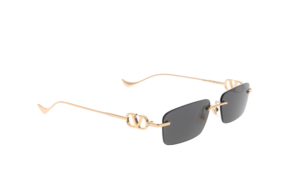 Luxury Eyewear – Solbriller - Valentino, rektangulære kantløse solbriller, grå glas, gyldne stænger