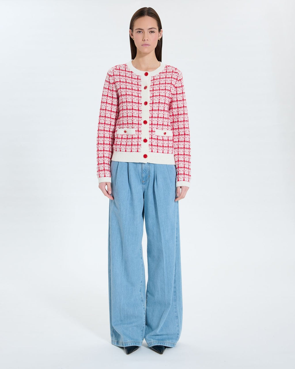 Two-tone ecru red tweed-style vest_4
