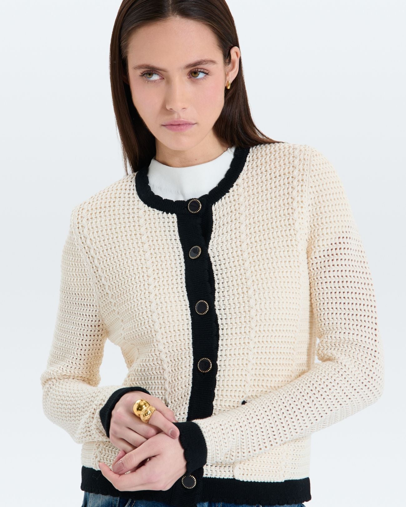 Gilet en maille écru et noir_1