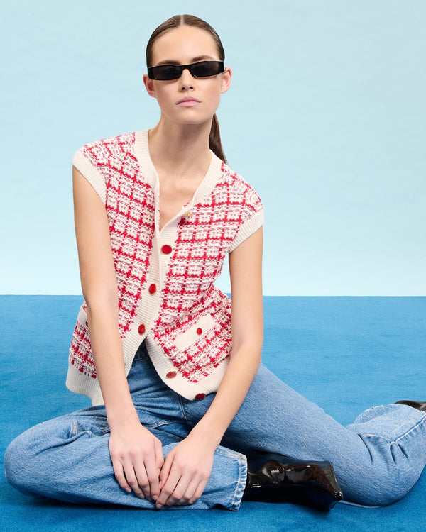Two-tone tweed-style sleeveless vest_1