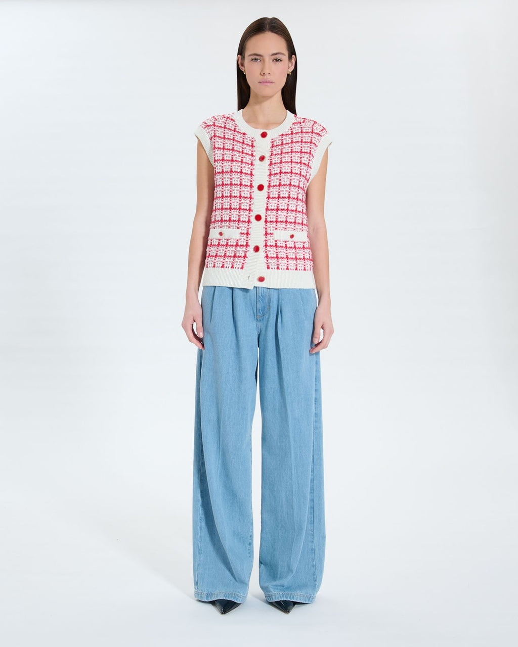Two-tone tweed-style sleeveless vest_5
