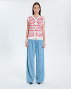 Two-tone tweed-style sleeveless vest_5