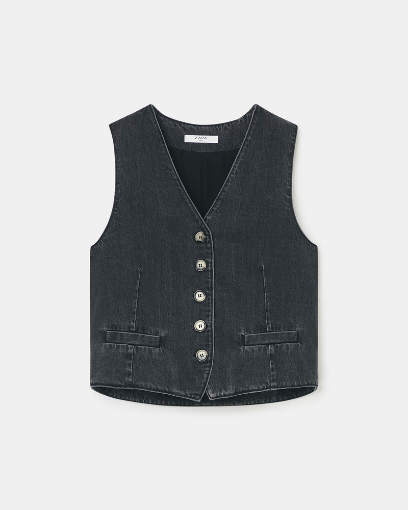 Gilet sans manches en jean noir_5