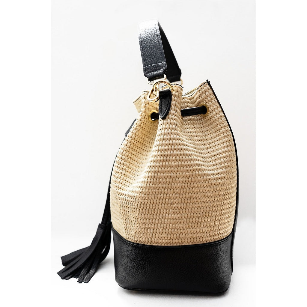 Bolso De Hombro Cerise De Rafia - Negro