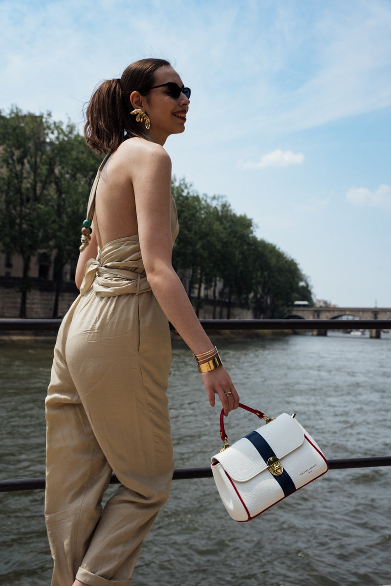 Bolso de hombro Giverny - Azul marino + Blanco roto + Rosa empolvado