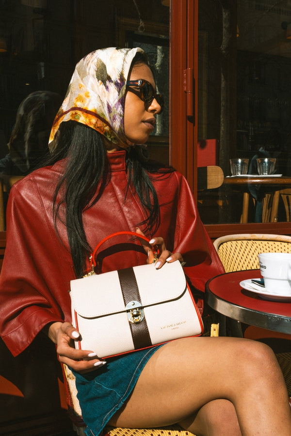 Bolso de hombro Giverny - Marrón + Beige + Rojo
