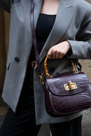 Elia Croco Handbag - Eggplant - Women