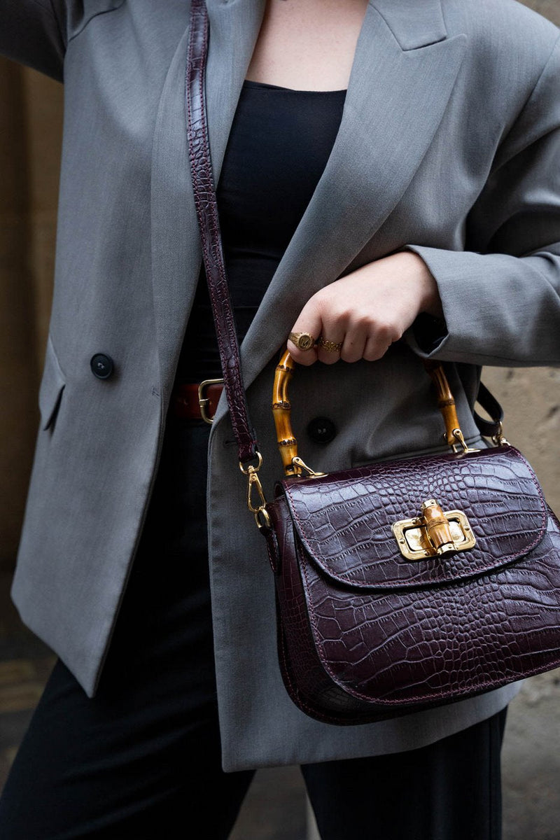 Elia Croco Handbag - Eggplant - Women