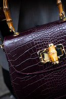 Elia Croco Handbag - Eggplant - Women