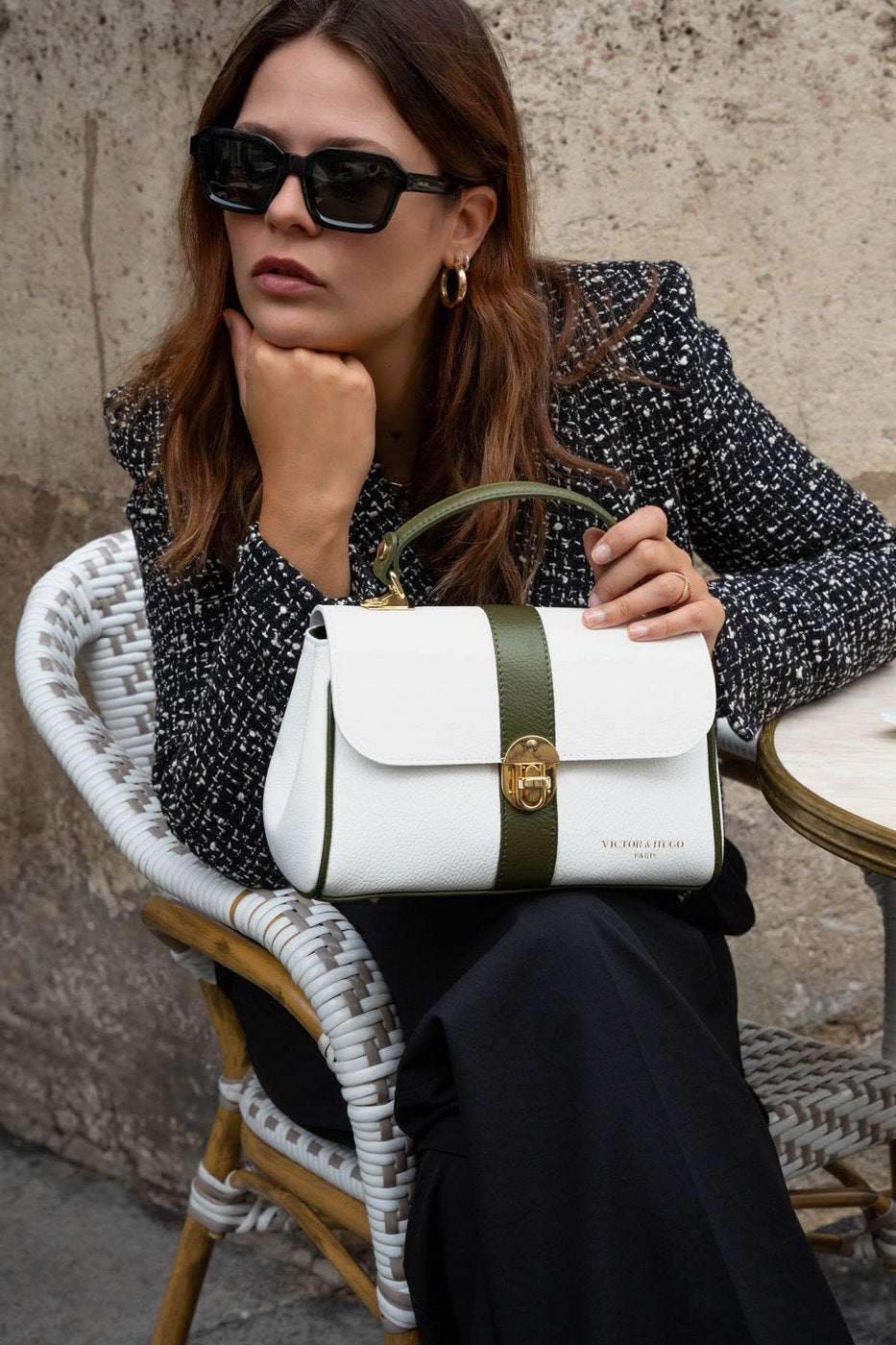 Giverny Crossbody Bag - White/Bottle Green