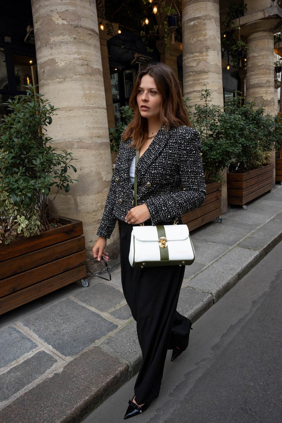 Giverny Crossbody Bag - White/Bottle Green
