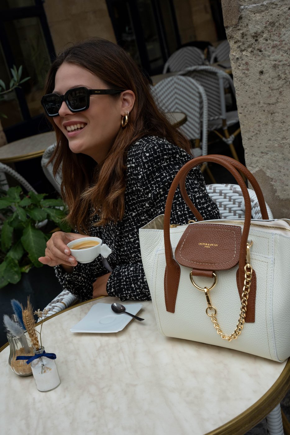 Bolso Soli - Blanco Roto Y Camel