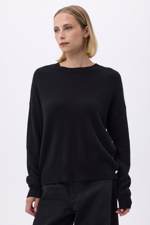 Pull Col Rond À Boutons Latéraux Dorés F Victoire - Noir - Femme