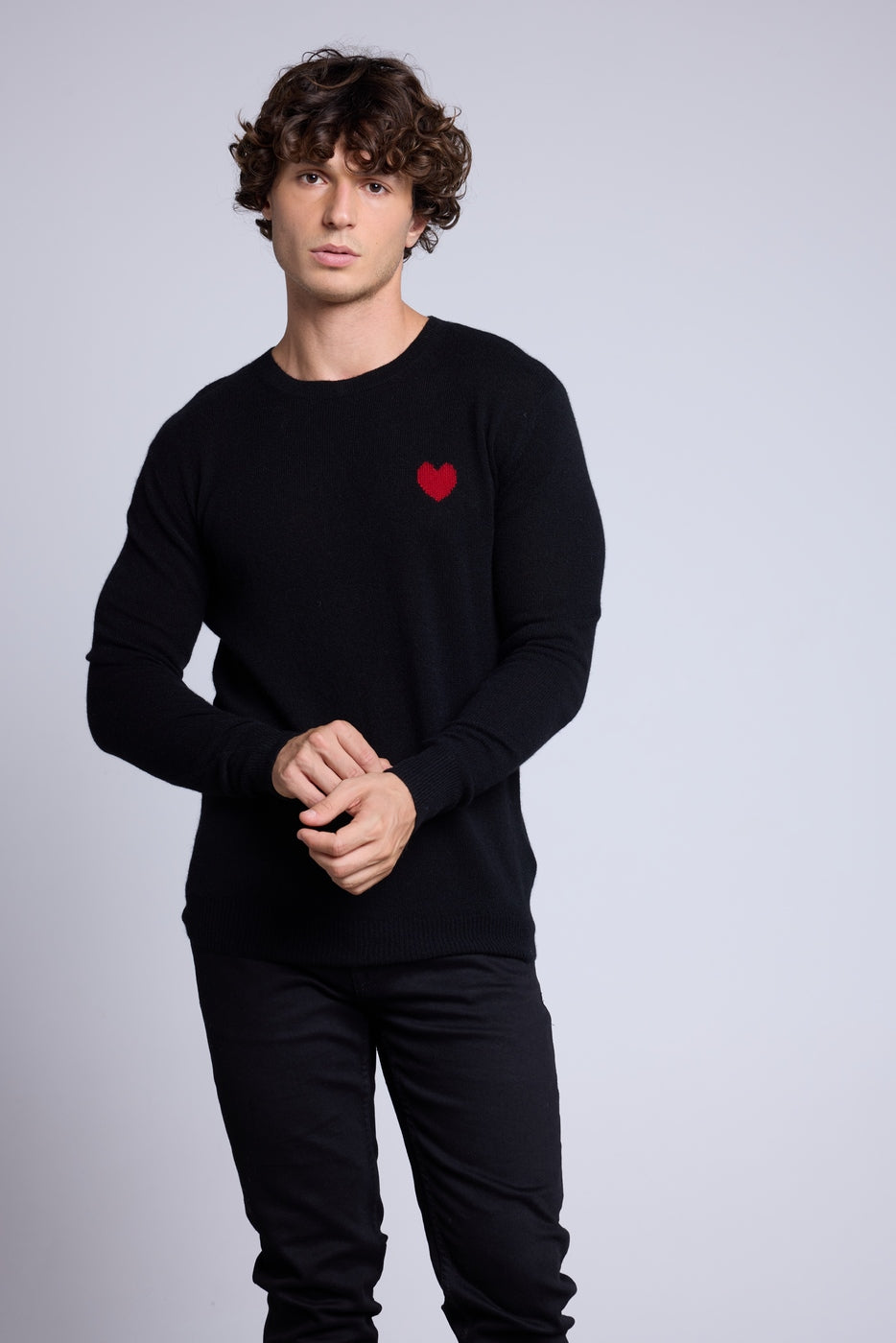 Pull Col Rond Cœur Victor - Noir Et Rouge - Homme