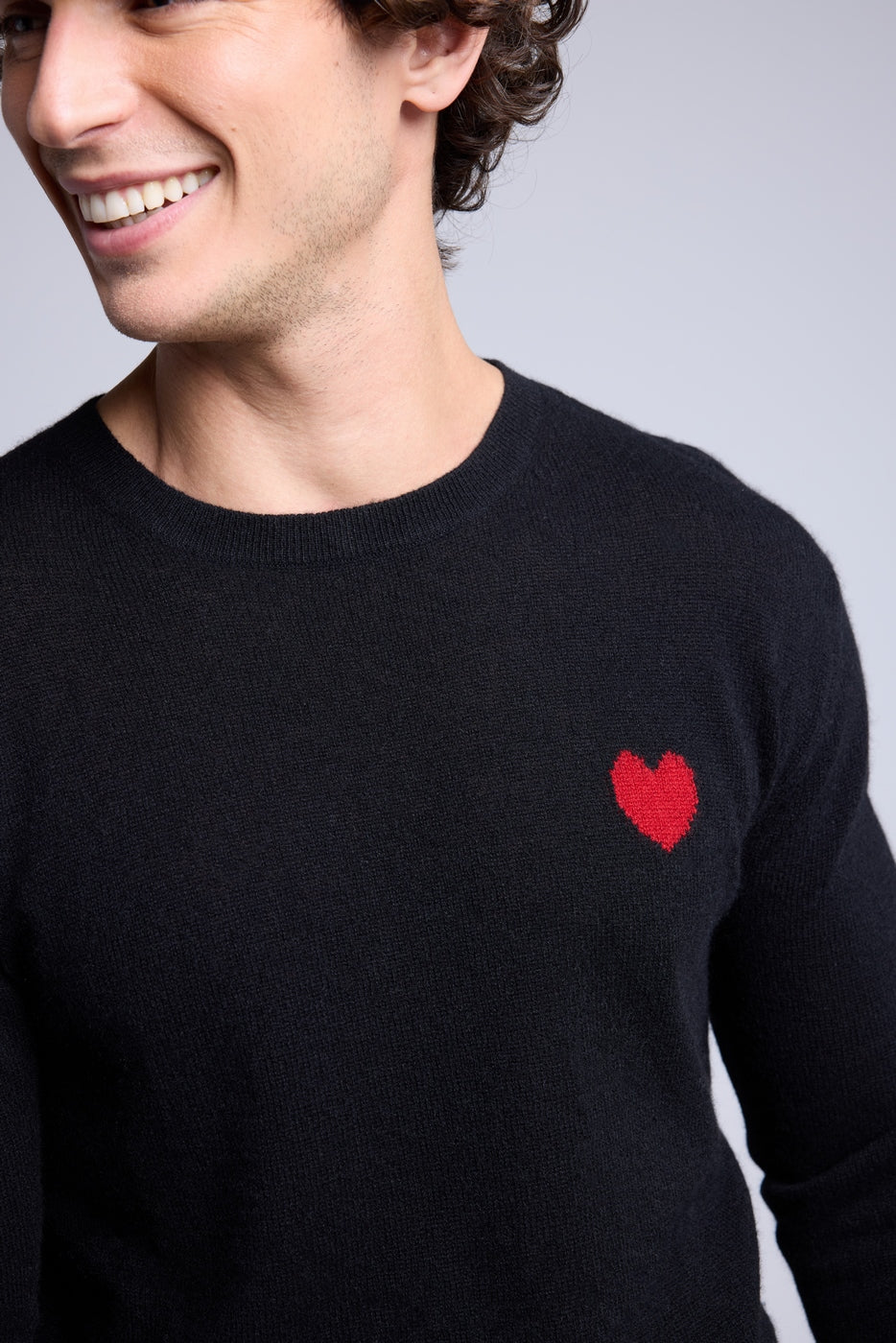 Pull Col Rond Cœur Victor - Noir Et Rouge - Homme