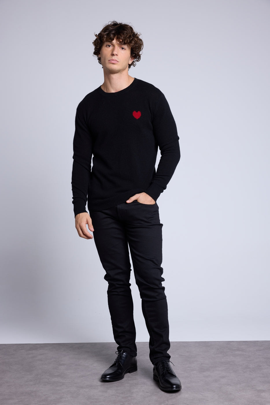 Pull Col Rond Cœur Victor - Noir Et Rouge - Homme