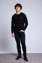 Pull Col Rond Cœur Victor - Noir Et Rouge - Homme