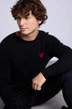 Pull Col Rond Cœur Victor - Noir Et Rouge - Homme