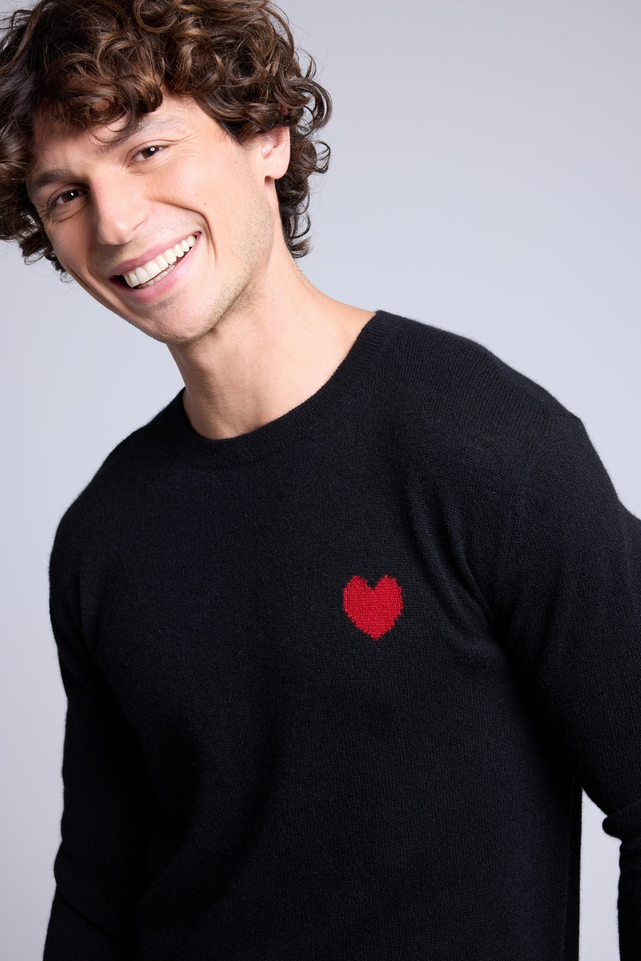 Pull Col Rond Cœur Victor - Noir Et Rouge - Homme