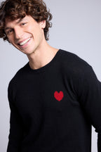 Pull Col Rond Cœur Victor - Noir Et Rouge - Homme